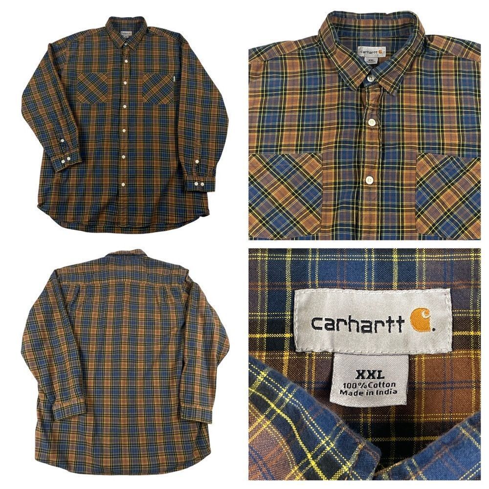 Men's Carhartt Long‎ Sleeve Plaid 100% Cotton Button Down XXL